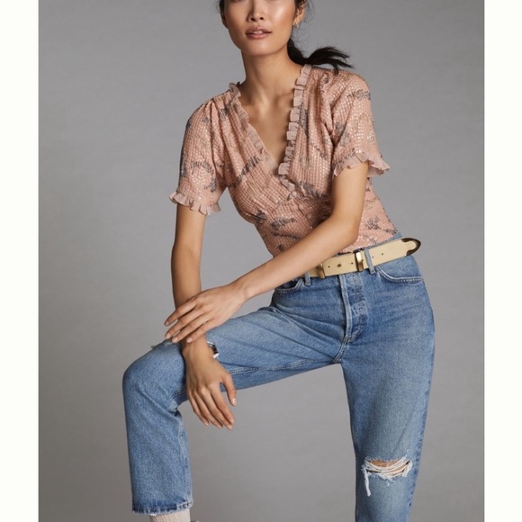 NWT Anthropologie Sequinned V-Neck Blouse - Picture 2 of 8